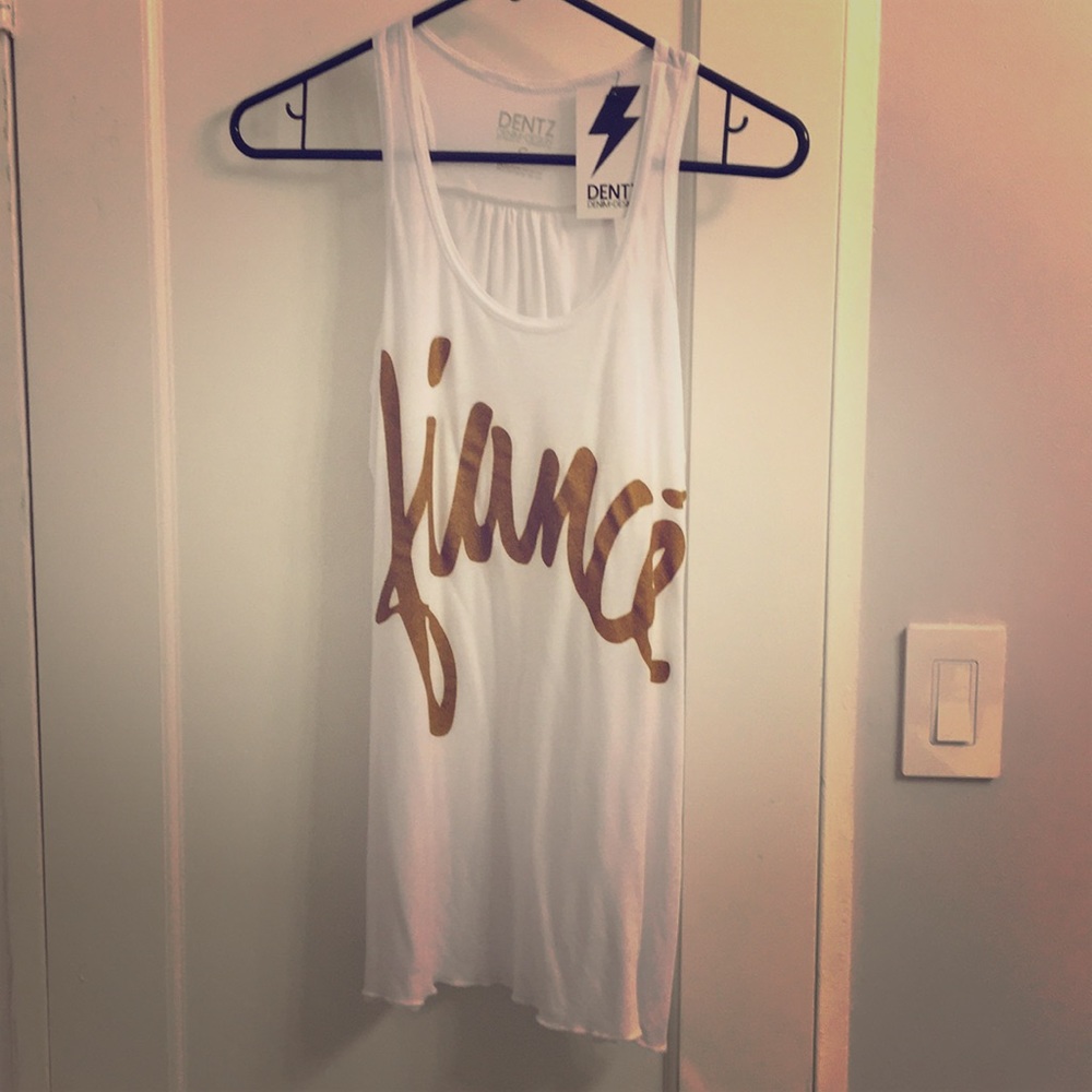 Dentz Fiancé tank top in white with gold letters